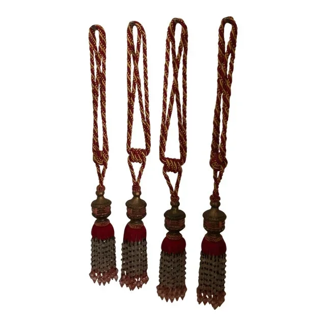 1940s Moroccan Style Vintage Drapery Tiebacks With Acrylic Beads- Set of 4