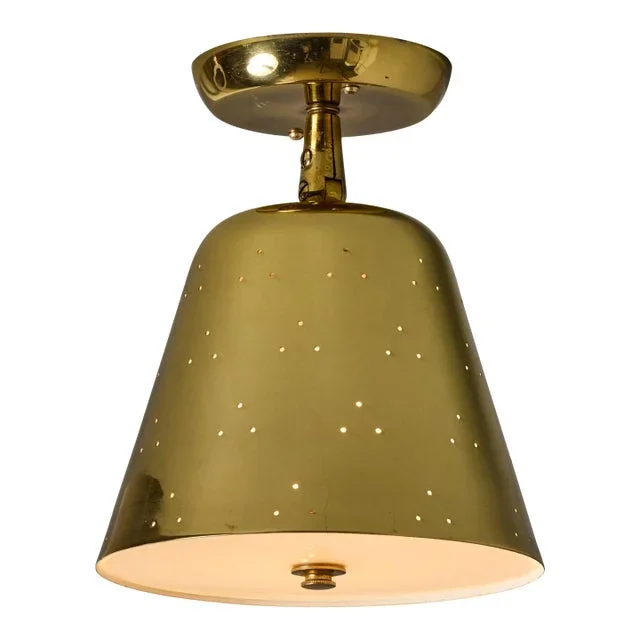 1940s Perforated Brass Conical Ceiling Lamp Attributed to Paavo Tynell