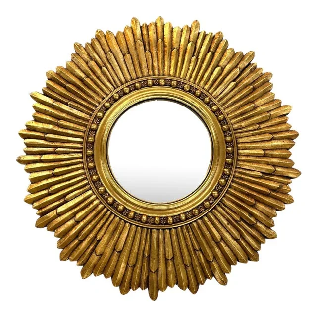 1940s Spanish Gilt Sunburst or Starburst Convex Mirror