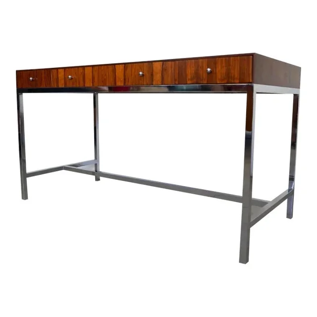 1960’s Mid-Century Danish Modern Milo Baughman Style Rosewood & Chrome Desk