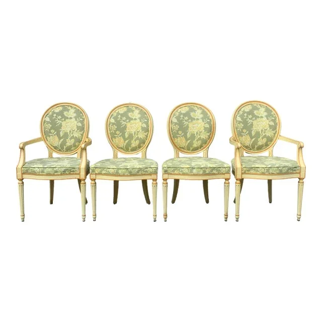 1960s Baker Furniture Attributed Louis XVI Parcel Painted Dining Chairs- Set of 4