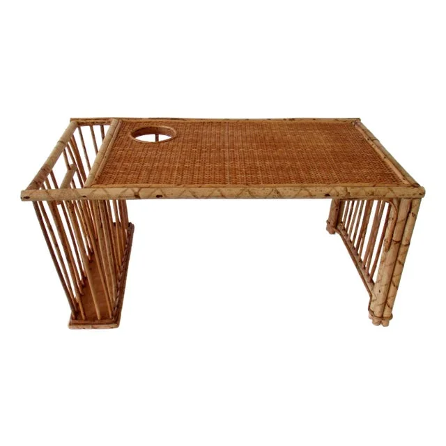 1960s English Anglo Indian Bamboo & Wicker Breakfast, Bed Tray Table