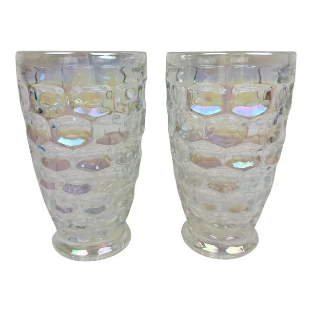 1960s Federal Glass Iridescent Colonial Thumbprint Tumblers- Set of 2