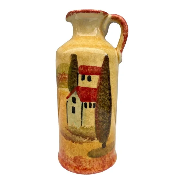 1960s Italica Ars Hand Painted Ceramic Art Pottery Vinegar /Oil Cruet