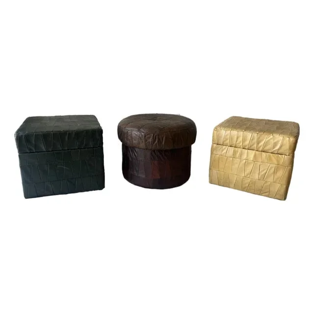1960s Parisian Leather Ottomans – Set of 3