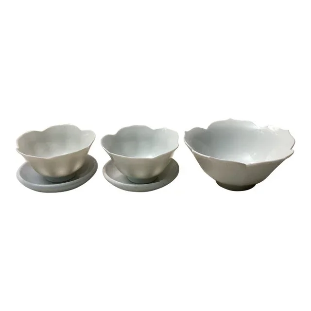 1970s J&g Meakin Lotus Style Bowls and Saucer Set- 5 Pieces