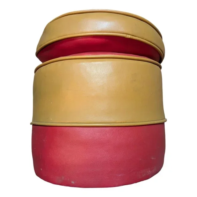 1970s Mid Century Small Two-Color Red and Gold Vinyl Ottoman