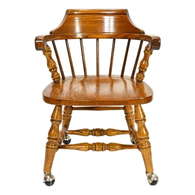 1970s Vintage Va House Solid Wood Captain Windsor Dining Chair on Casters
