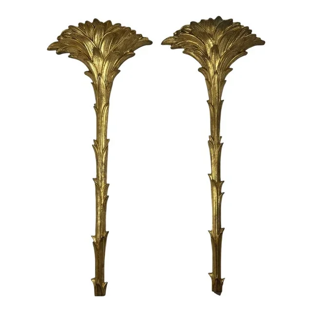 1980s Gilt Palm Frond Niedermaier Wall Sculptures – a Pair