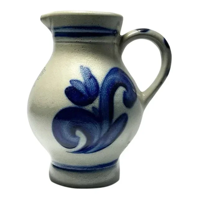 1980s Vintage Ceramic Salt Glazed Cobalt Small Pitcher Jug