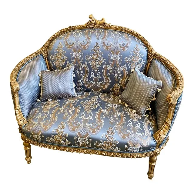 1990s Baroque Style Light Blue Sofa