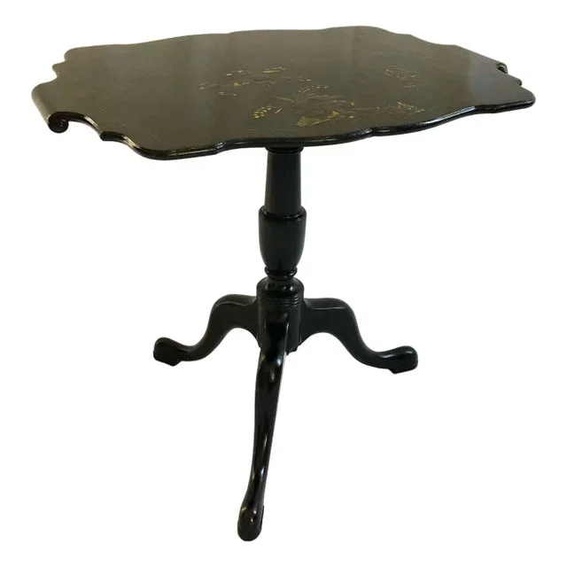 19th C. Black Lacquer Coromandel Tea Table