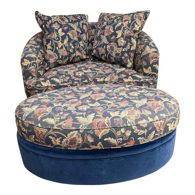 2000s Century Furniture Barrel Chair With Ottoman