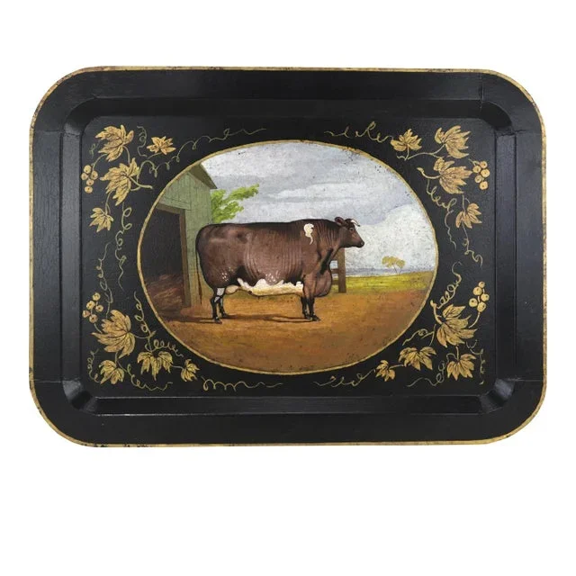 20th Century Hand-Painted English Countryside Art Decorative Metal Tray