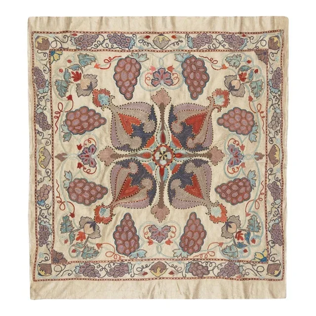 28×30 in 100% Silk Wall Hanging. Modern Embroidered Tablecloth. Decorative Throw