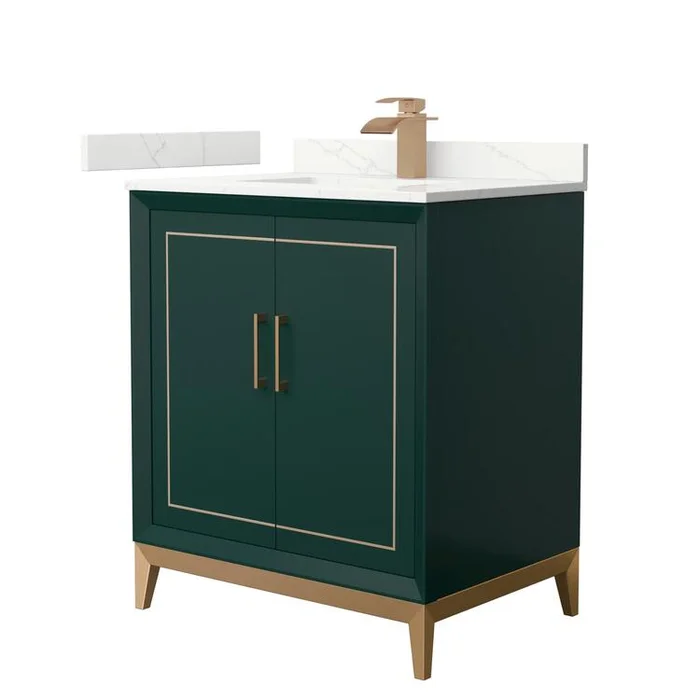 30 Inch Single Bathroom Vanity in Green with Satin Bronze Trim