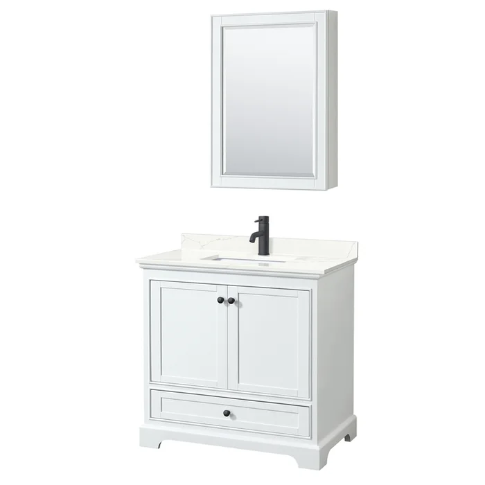 36 Inch Bathroom Vanity in White, Giotto Quartz Countertop & Sink