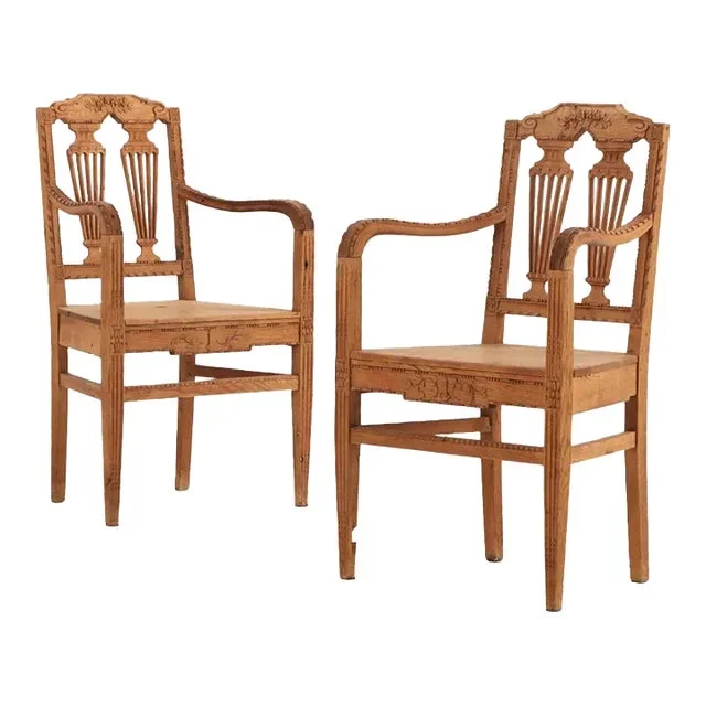 A Pair of French Louis XVI Style Carved Bleached Oak Armchairs, C 1890.
