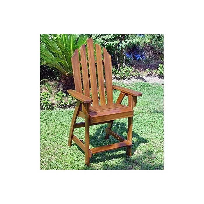 Acacia Wood Outdoor Bar Chairs Set of Two Brown Stain Finish 24 High Seat – International Caravan