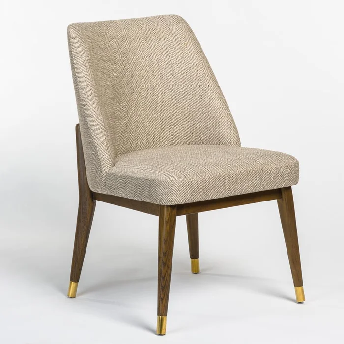 Alder & Tweed – Cole Upholstered Dining Chair Herringbone Haze Performance Fabric Warm Walnut Wood – (Set of 2) – AT915-HNH