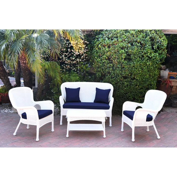 All-Weather Resin Wicker Patio Conversation Set with Cushions | 3-Seater Sofa and Coffee Table