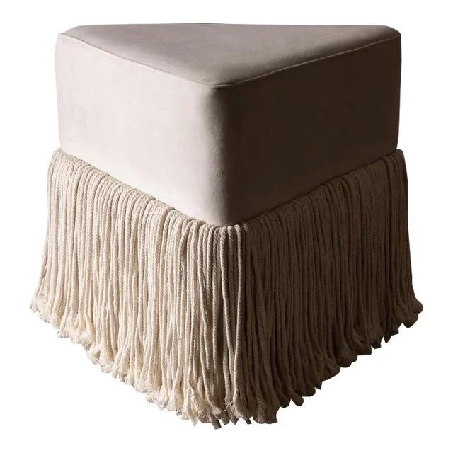 Allard Triangular Ottoman with Fringe, Milk