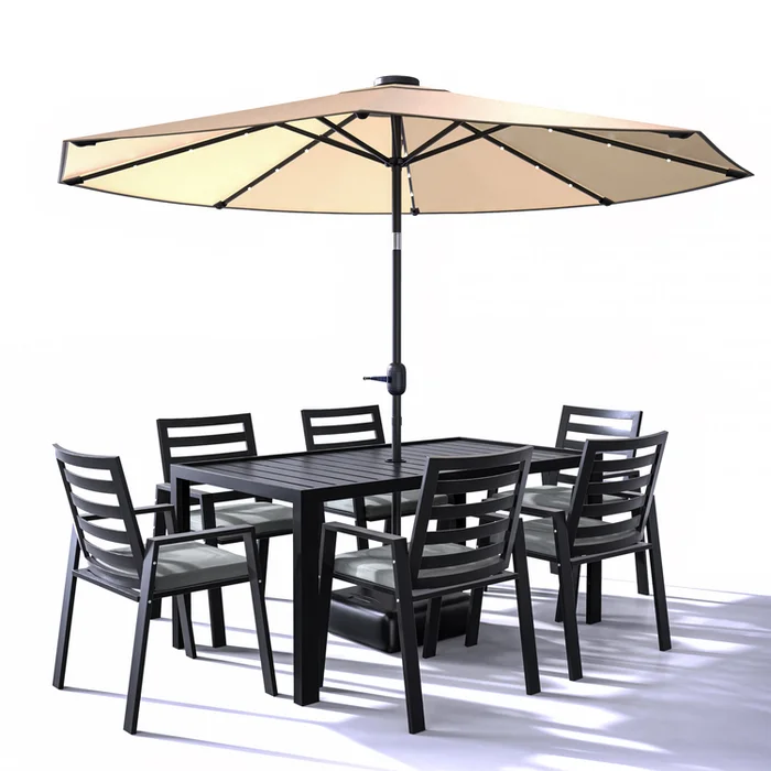 Aluminum Outdoor Dining Table Set with Charcoal Cushions for 8 People