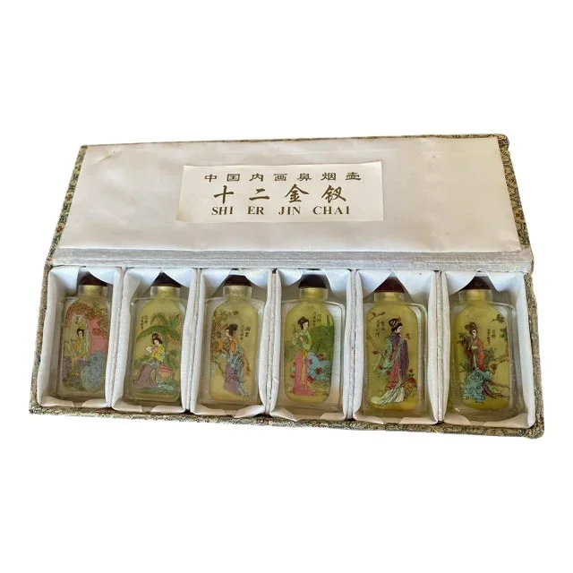 Antique Dream Red Mansion Reverse Inside Painting Snuff Bottles Chinese Snuff Perfume Bottles- Set of 6