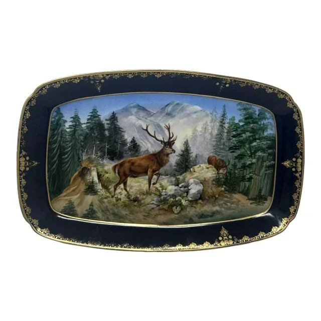 Antique Epiag Royal Czechoslovakian Porcelain Cabinet Plate Tray Highland Deer