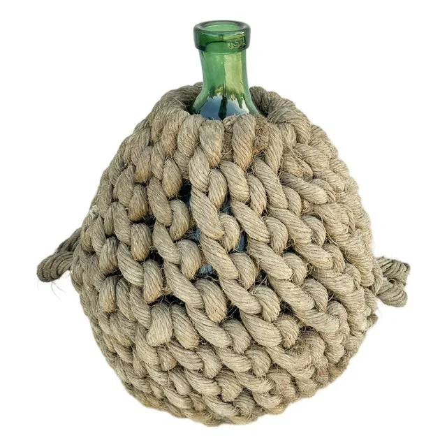 Antique French Demijohn Jeanne Wine Bottle in Rope Cage, 1890s