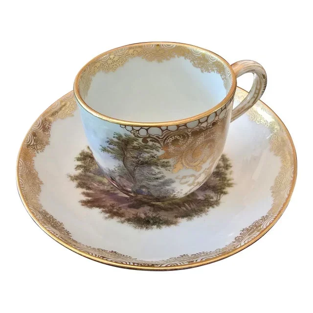 Antique Meissen Porcelain Scenic Cup & Saucer