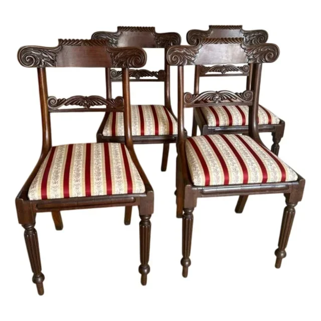 Antique Regency Mahogany Dining Chairs, 1830s, Set of 4