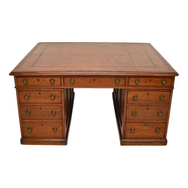 Antique Victorian Leather Top Partners Desk, 1840s
