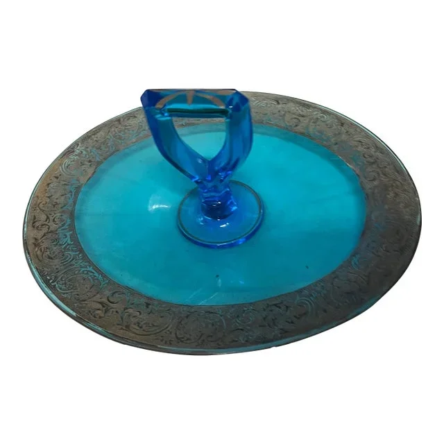 Art Deco 1930s Blue Glass Serving Tray