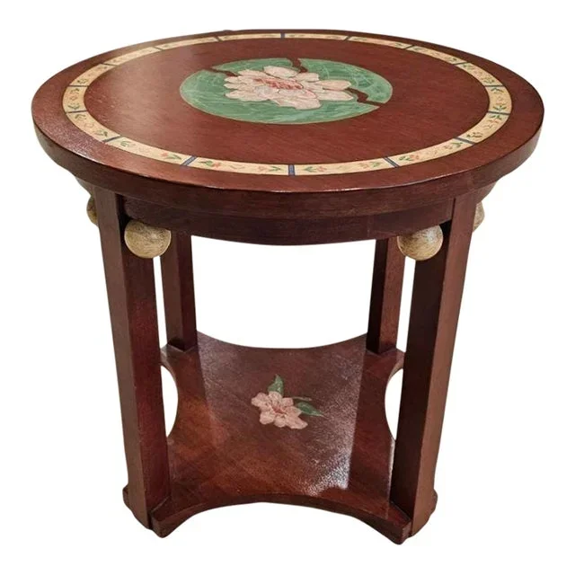 Balos Thailand Teak Gueridon Table Hand-Painted & Signed by Jacques Lamy 1987