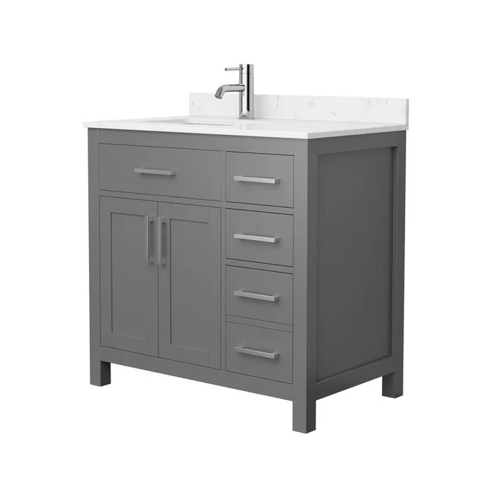 Bathroom Vanity w/ Gray Finish, Carrara Marble Countertop