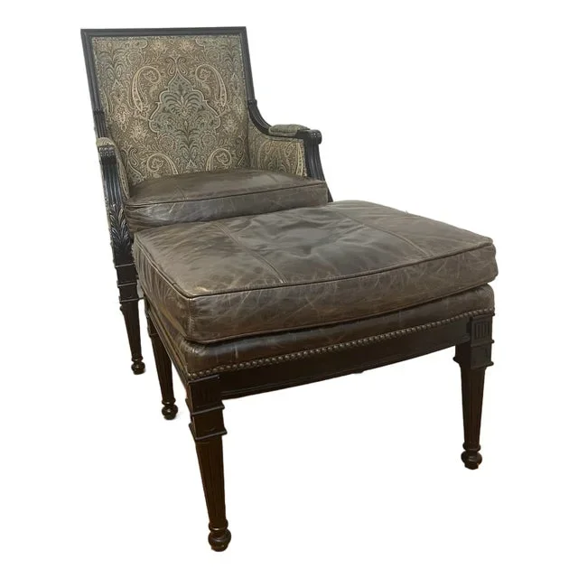Bausman & Company Lillian August Leather Chair + Ottoman