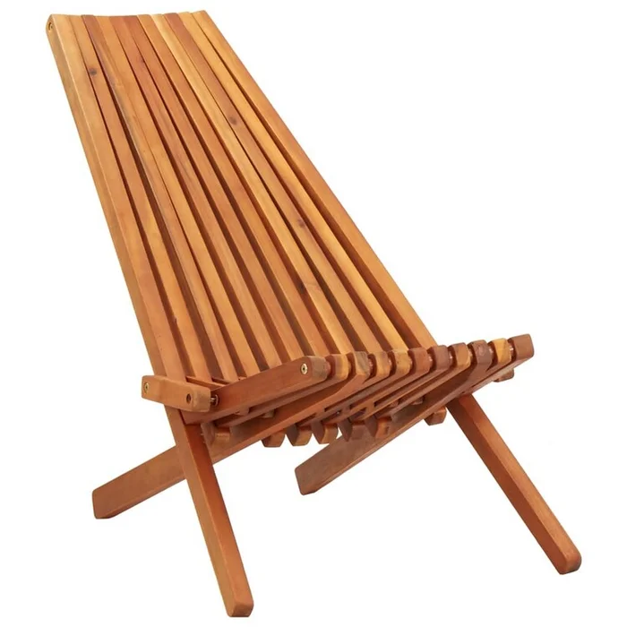 Benjara Folding Outdoor Patio Lounge Chair, Solid Acacia Wood, Slatted Design