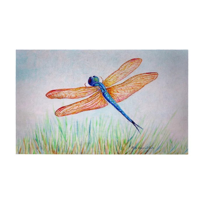 Betsy Drake Interiors Amber & Blue Dragonfly Door Mat 30×50