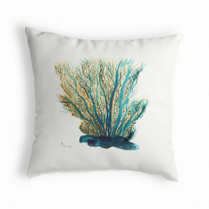 Betsy Drake Interiors Blue Coral Small No-Cord Pillow 12×12