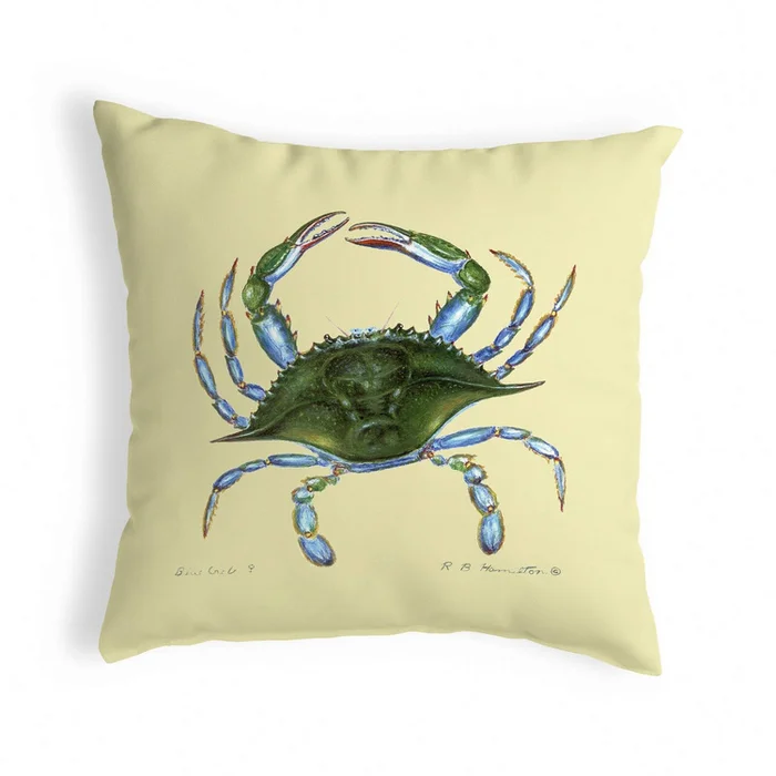 Betsy Drake Interiors Blue Crab – Female Small No-Cord Pillow 12×12