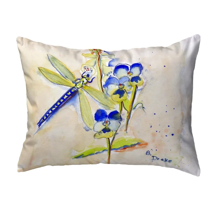 Betsy Drake Interiors Blue DragonFly Small No-Cord Pillow 11×14
