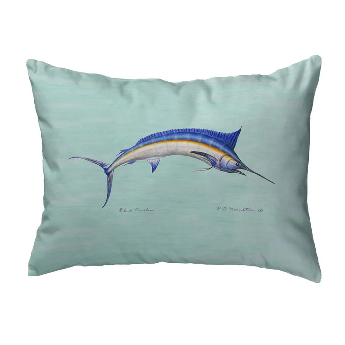 Betsy Drake Interiors Blue Marlin – Teal Small No-Cord Pillow 11×14