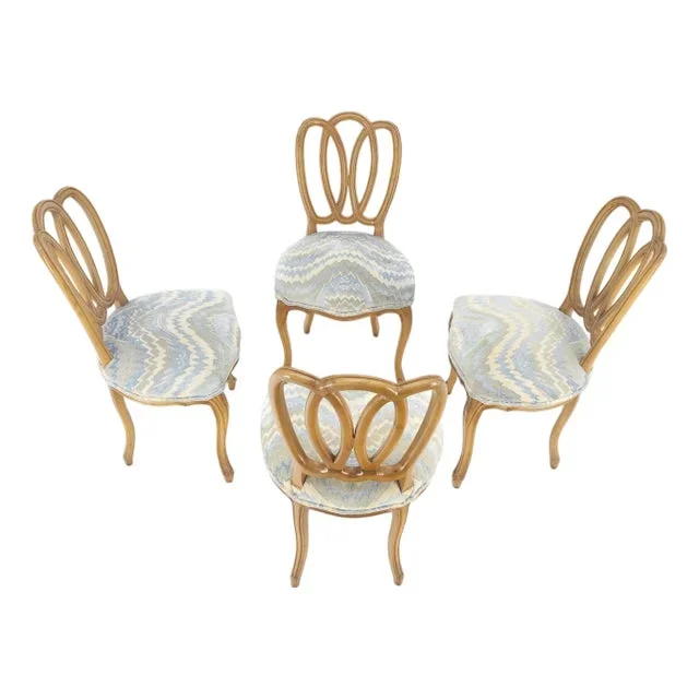 Bleached Walnut Tripple Oval Pretzel Back 4 French Provincial Dining Chairs NICE