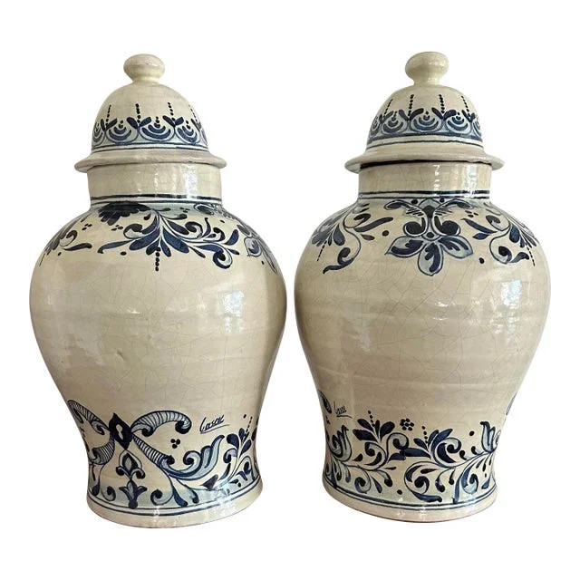 Blue and White Ginger Jars or Lidded Vases – Pair