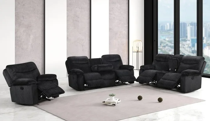 Bravo Black Fabric 3-Piece Reclining Living Room Set