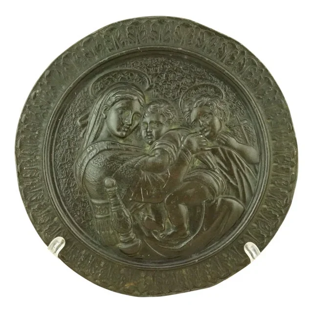 Bronze Medallion with Bas-Relief depicting the Madonna Della Seggiola by Raffaello Sanzio, Italy, Late 1800s