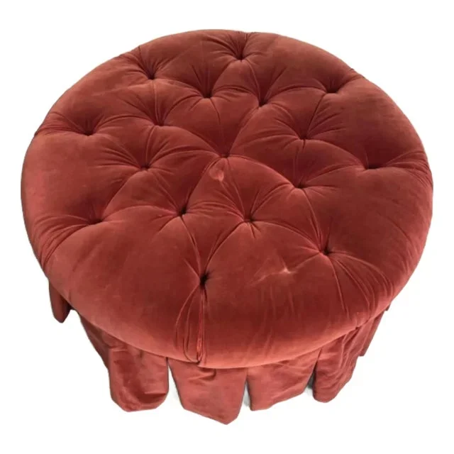 Burgundy Red Velvet Tufted Ottoman