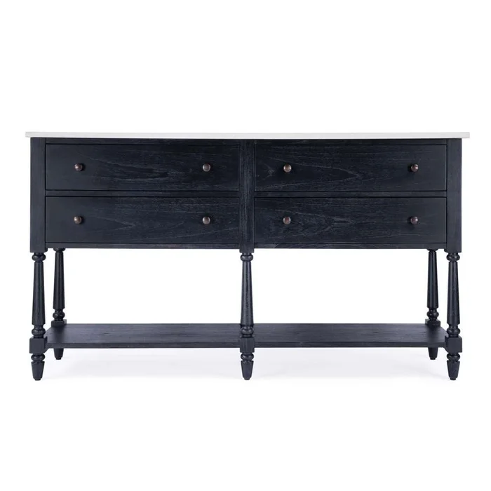 Butler Specialty Company – Danielle 65 in. W Rectangular Marble & Wood Sideboard with 4 Storage Drawers and 1 Open Shelf, Black – 5645432