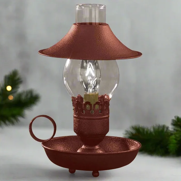 Chamberstick Lamp with Shade – Red
